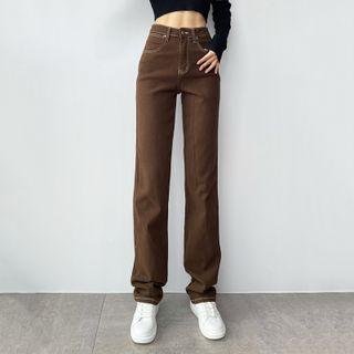 High Waist Contrast Stitching Loose Fit Jeans