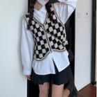 Checkerboard Sweater Vest Black & White - One Size