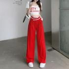 Short-sleeve Lettering Cropped T-shirt / High Waist Wide Leg Pants