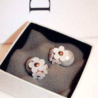 Flower Faux Pearl Double-sided Earring