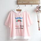 Short-sleeve Hooded Strawberry Print T-shirt Pink - One Size