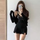 Lace Bralette / Light Cardigan / Mock Two-piece Skort