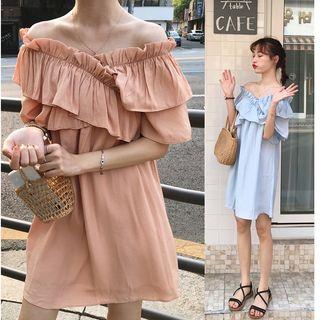 Off-shoulder Short-sleeve Ruffle Dress