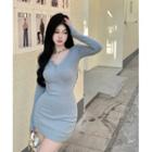 Long-sleeve Henley Knit Mini Bodycon Dress