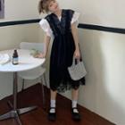 Ruffle Short-sleeve Top / Sleeveless Midi Lace Dress