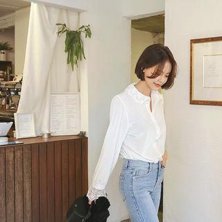 Lace-detail Ribbed Velvet Blouse