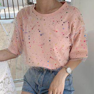 Sheer Star Panel Short-sleeve T-shirt