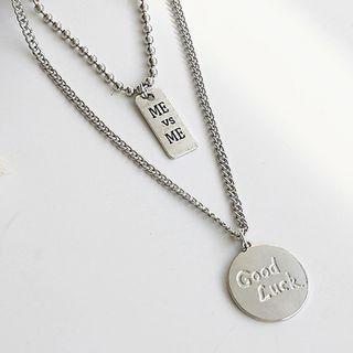 Lettering Pendant Layered Alloy Necklace 3182 - Silver - One Size