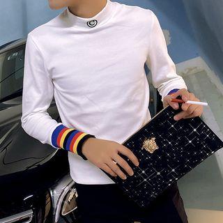 Long-sleeve Plain Panel Rainbow Knit Top