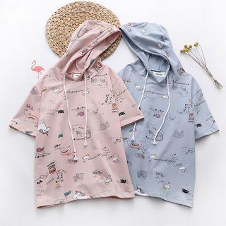 Short-sleeve Cartoon Print Hoodie