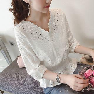 Eyelet-lace Gathered-waist Blouse