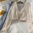 Ruffled-trim Tie-front Crop Light Top