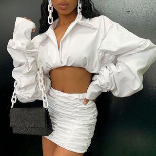 Set: Plain Shirt + Crinkled Mini Skirt