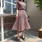 Elbow-sleeve Patterned Dress Pink - One Size