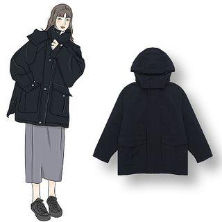 Hooded Padded Coat Dark Blue - One Size