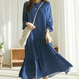 Silky Dotted Long Tiered Dress