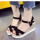 Cross-strap Woven Wedge Sandals