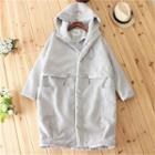 Hooded Zip-up Corduroy Long Coat