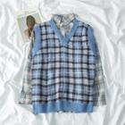 Long Sleeve Plaid Shirt / V-neck Plaid Vest