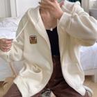 Long-sleeve Bear Embroidered Zip Hooded Jacket