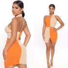 Set: Color-block Zip-up Crop Tank Top + Mini Skirt