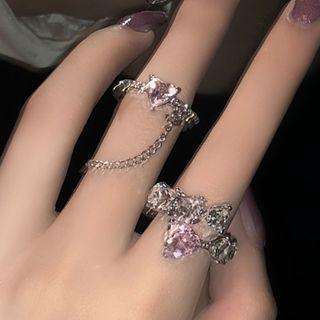 Rhinestone / Chain Heart Alloy Open Ring / Set
