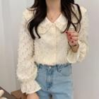 Bell-sleeve Collared Fringed Blouse