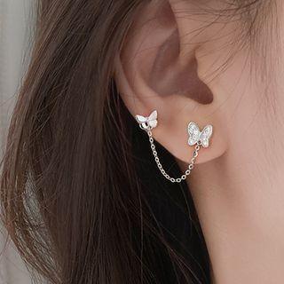 Rhinestone Butterfly Chain Ear Stud