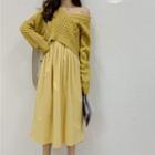 Cropped Cable Knit Sweater / Spaghetti-strap Midi A-line Dress