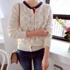 Contrast-trim Pointelle-knit Cardigan