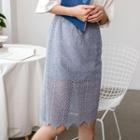 Scallop Hem Midi Lace Skirt
