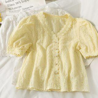 Eyelet Embroidered V-neck Shirt