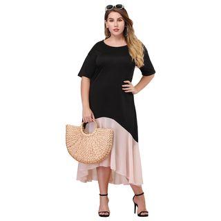 Short-sleeve Irregular-hem Shift Dress