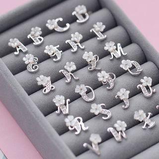 925 Sterling Silver Floral Alphabet Earring