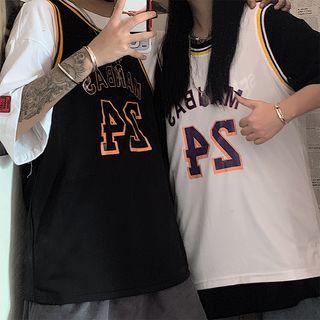 Couple Matching Contrast Trim Lettering Vest