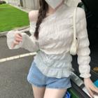 One-shoulder Pinstriped Blouse