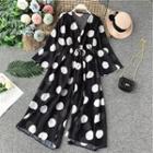 Bell-sleeve Dotted Chiffon Jumpsuit