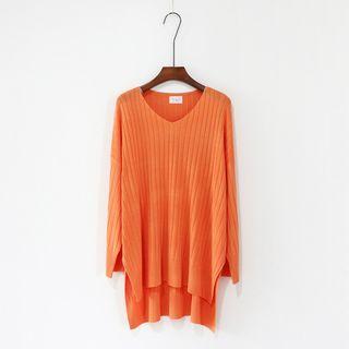 V-neck Dip Back Long-sleeve Knit Top