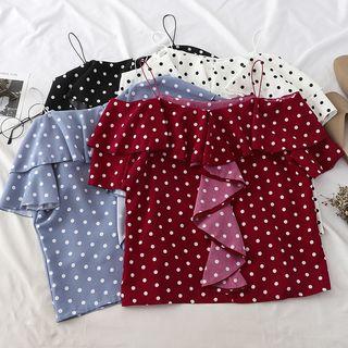 Short-sleeve Cold Shoulder Ruffled Dotted Top