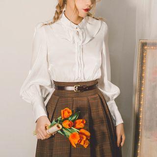Ruffle Collar Bow-detail Long-sleeve Blouse