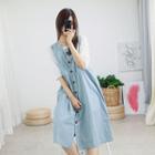 V-neck Sleeveless Pinstripe Shirtdress