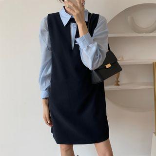 Set: Lantern-sleeve Blouse + Jumper Dress