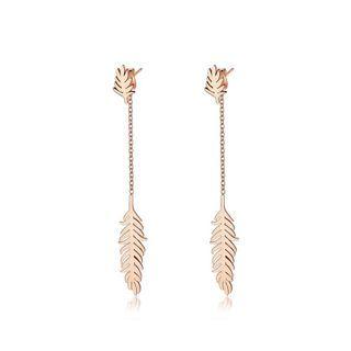 Simple And Fashion Plated Rose Gold Tassel Leaf 316l Stainless Steel Earrings Rose Gold - One Size