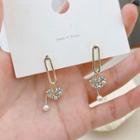 925 Sterling Silver Rhinestone Heart Drop Earring 1 Pair - Silver Needle - As Shown In Figure - One Size