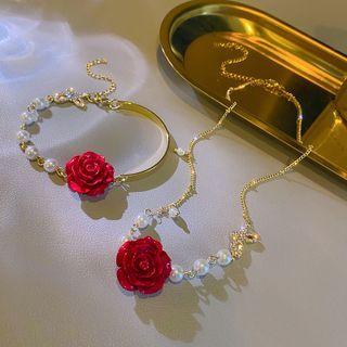 Faux Pearl Rose Choker / Bracelet / Set