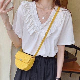 Ruffle Collared Short-sleeve Top White - One Size
