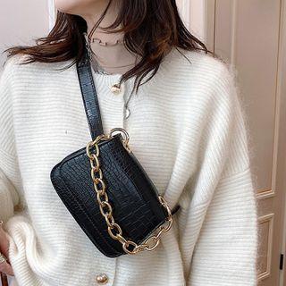 Chain Strap Croc Grain Faux Leather Sling Bag