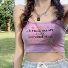 Lettering Floral Sleeveless Cropped Top Purple - One Size