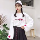 Heart Embroidery Sweatshirt White - One Size