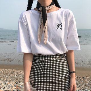 Bear Embroidered Short-sleeve T-shirt White - One Size